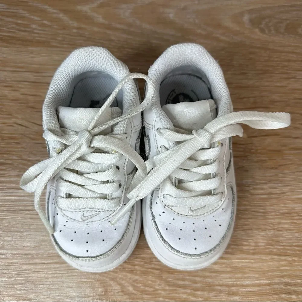 Nike Airforce 1 Low Triple White Leather Baby Sneaker Shoes, Size 5C